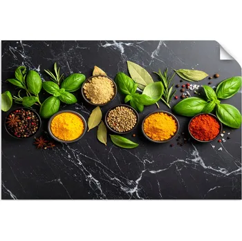 Fototapeta Samolepicí samolepicí do kuchyně, Mramor, barevné koření a bylinky 90x60