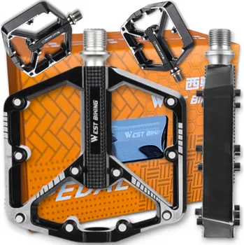 Pedál na kolo Platformové pedály West Biking hliníkové, strojové ložiska, 3 ložiska, černé