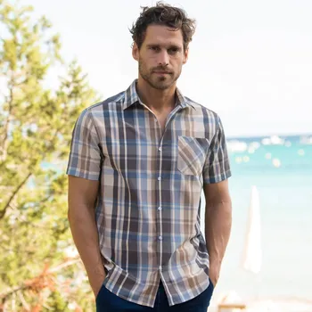 Kostkovaná košile s krátkými rukávy, s motivem velké kostky modrá/béžová 5XL