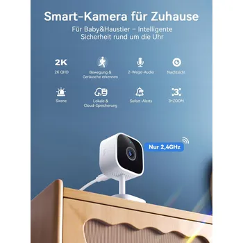 IP kamera OUTINPUT Vnitřní kamera 2K WiFi s Noční viděním pro domácí mazlíčky a děti
