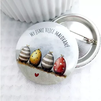 My jsme vejce malovaný, placka se spínacím špendlíkem, 1 kus - 44 mm