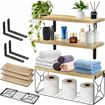 Obraz KOUPELNOVÉ POLICE S KOŠEM, DŘEVO PAULOWNIA 3+1, ORGANIZACE KUCHYNĚ/OBÝVÁKU