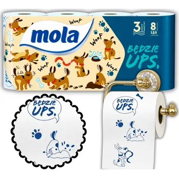 Toaletní papíry Toaletní papír Mola 3vrstvý celulózový, bez zápachu, 8 ks