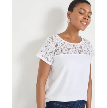 Dámská móda Tričko s krátkými rukávy a krajkou bílá 42/44