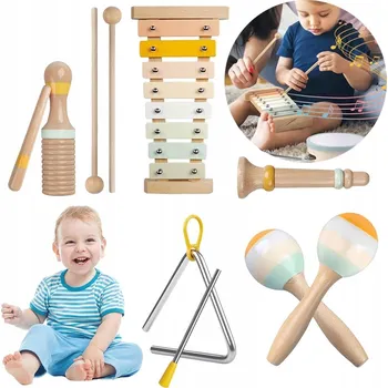 Dřevěná hračka DREWNIANY ZESTAW MUZYCZNY BAREVNÁ ROZVOJ KREATIVITY A KONCENTRACE