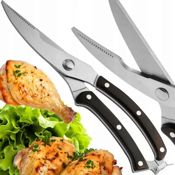 Kuchyňské nůžky Nůžky na drůbež, kuře, maso – zoubkované, OCEL, dřevo, ostré, robustní