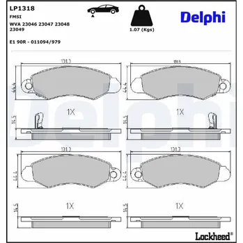 Brzdový systém Sada brzdových destiček, kotoučová brzda DELPHI LP1318