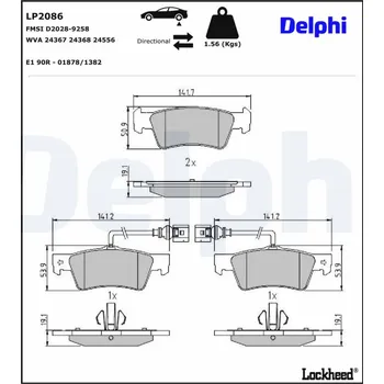 Brzdová destička Sada brzdových destiček, kotoučová brzda DELPHI LP2086