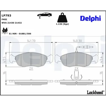 Brzdová destička Sada brzdových destiček, kotoučová brzda DELPHI LP793