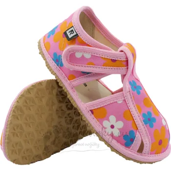 Chlapecké bačkory Dětské flexi (barefoot) pantofle RAK 100015-5 Květy růžové - vel. 22