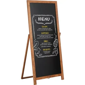 Kancelářský nábytek Dřevěný poutač s černou tabulí 440x1020 - Tmavě hnědý