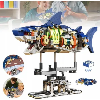 ostatní stavebnice Mechanický žralok 687 dílů Stavebnice kostek, sada s lampou