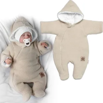 Dětská móda Zimní pletená kombinézka/overálek s kapucí Baby Nellys - béžová, capuccino