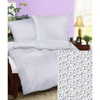 Povlečení Krepové povlečení 200x220 194/3 bílé s modrými kvítky, na knoflíky, silné