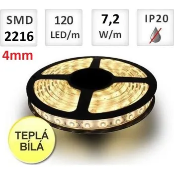 LED páska LED21 LED pásek 5m 120ks/m 2216 7,2W/m , ultratenký, TEPLÁ