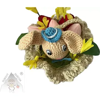 Velikonoční dekorace Dubový skřítek Zajíčkův jarní košík z juty – roztomilá jarní dekorace