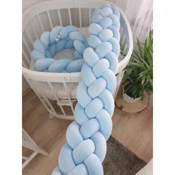 Dětsný nábytek Ochranný mantinel do postýlky - 4-pásmový cop - Modrý (120-400 cm) 140cm