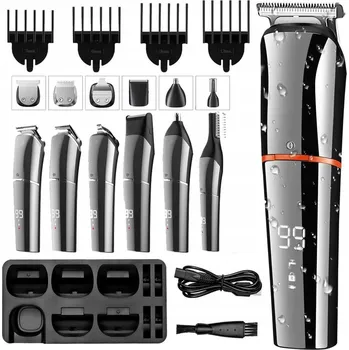 Profesionální strojek na vlasy pánský, zastřihovač 6 nasadek LCD USB