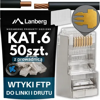 Síťový kabel Konektory RJ45 pro síťový kabel (licna/drát) s vodítkem 50 KS FTP CAT.6 LANBERG