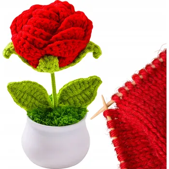 umělá květina RŮŽE RUČNÍ VÝROBA HÁČKOVANÉ KVĚTINY DEKORACE RŮŽE VALENTÝN DÁREK