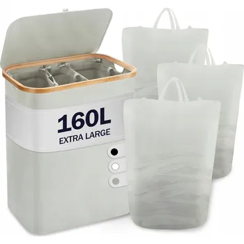 Koš na prádlo YOUDENOVA Koš na prádlo 160L 3 komory skládací bambus šedý