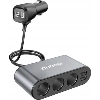 Dudao nabíječka automobilová 2x USB 3x rozbočovač s voltmetrem