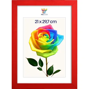 Obraz Rámeček na fotografie A4 21 x 29,7 cm červený, z přírodního dřeva