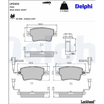 Brzdový systém Sada brzdových destiček, kotoučová brzda DELPHI LP2231