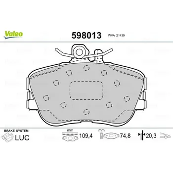 Brzdová destička Sada brzdových destiček, kotoučová brzda VALEO 598013