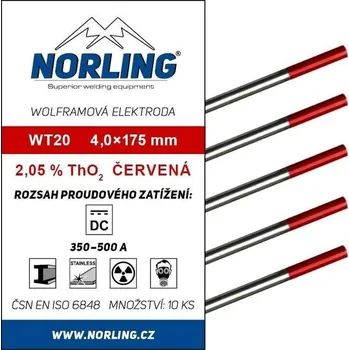Příslušenství ke svářečce Elektroda wolframová WT20 4,0/175 červená NORLING