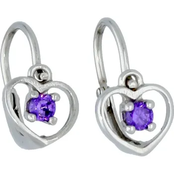 Náušnice Goldstore Stříbrné náušnice pro miminka fialové srdce Váha: 0.91 g