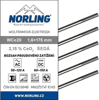 Příslušenství ke svářečce Elektroda wolframová WCe20 1,6/175 šedá NORLING