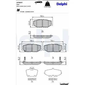 Brzdový systém Sada brzdových destiček, kotoučová brzda DELPHI LP3637