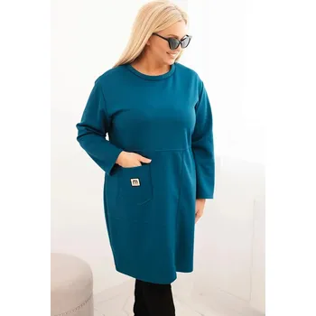 Dámské šaty Dámské šaty Plus Size máslové s kapsou a 3/4 rukávem mořská UNI