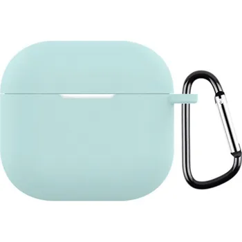 Pouzdro na mobilní telefon Ochranný silikonový obal s karabinou pro AirPods 4 - mentolový
