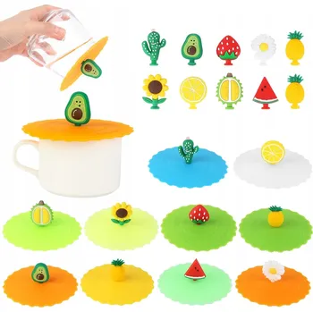 SILIKONOVÉ VÍKO NA HRNEK KELÍMEK, SKLENĚNÉ RUKOJETI, BAREVNÉ OVOCE, SADA KUSŮ