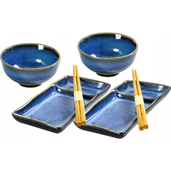 Sada nádobí HENXFEN SADA NA SUSHI - TALÍŘE, MISKY, HŮLKY PRO DVA - GRANÁTOVÁ
