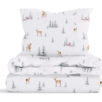 Povlečení Vánoční prodloužené bavlněné povlečení Renforcé - Zimní les