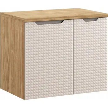 Koupelnový nábytek Závěsná koupelnová skříňka béžová 70 cm s deskou v dekoru dubu