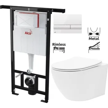 WC sada Předstěnový instalační systém s bílým tlačítkem M1710 + WC REA Carlo Flat Mini Rimless + SEDÁTKO AM102/1120 M1710 CF1