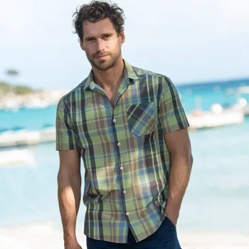 Pánská košile Blancheporte Kostkovaná košile s krátkými rukávy, s motivem velké kostky modrá/zelená 3XL