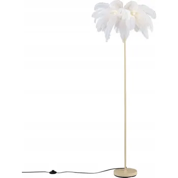 Stojací lampa Stojací lampa Art Deco béžová s bílým peřím - Peahen