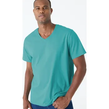 Sada 3 triček s výstřihem do V a krátkými rukávy bledě modrá+tyrkysová+kaštanov 97/106