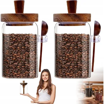 Sklenice SKLENĚNÁ NÁDOBA ZAVAŘOVACÍ SKLENIČKA S DŘEVĚNÝM VÍČKEM 15 cm SE LŽIČKOU 600 ml ZAVAŘOVACÍ SKLENICE