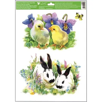 Okenní dekorace Anděl Okenní fólie malovaná velikonoční zvířátka 30 x 42 cm 6913 Typ: 4. DVĚ KUŘÁTKA