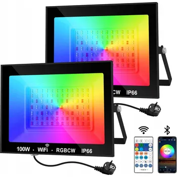 NATPOW LED Venkovní Reflektor 100W RGB Dálkový Ovladač Bluetooth IP66 2 Kusy