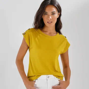 Dámská móda Jednobarevné tričko s kokosovými knoflíky na ramenou mechová 50