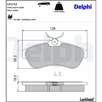 Brzdový systém Sada brzdových destiček, kotoučová brzda DELPHI LP1715