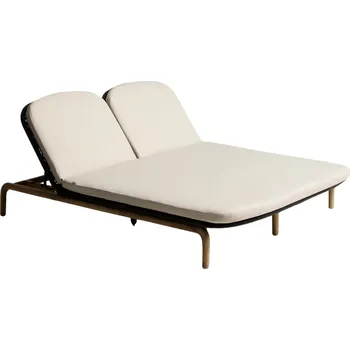 Zahradní lehátko Kave Home Dřevěné zahradní dvojlehátko Alipa s tmavě šedým výpletem