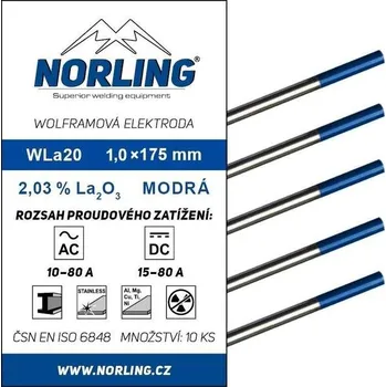 Příslušenství ke svářečce Elektroda wolframová WL20 1,0/175 modrá NORLING